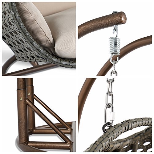 Premium PE Rattan Hanging Swing Chair with Stand - Outdoor Patio Hammock Loveseat with Cushions, Weather-Resistant Wicker Chaise Lounge for Garden, Backyard, Porch & Indoor Decor (Latte) | Perfect for Relaxing, Reading & Sunbathing