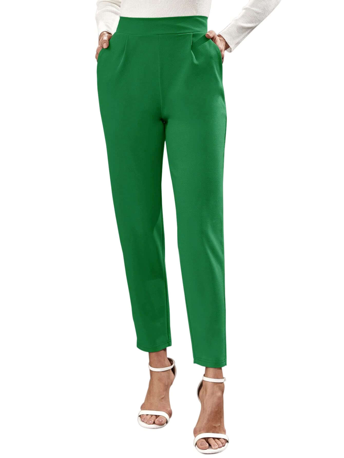 Women's Stretch Pull-On Dress Pants - Elastic Waist Tapered Work Pants for Office & Casual Wear | Comfortable Cropped Trousers for Business, Travel & Everyday Use