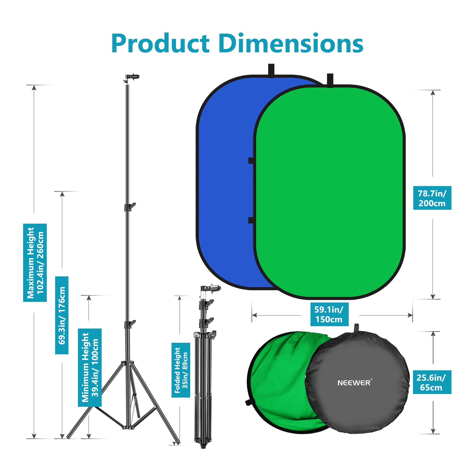 NEEWER 5x7ft / 1.5x2m 2-in-1 Collapsible Photo Backdrop - Blue & Green Chromakey Background for Photography, Video Shooting, YouTube Studio & Live Streaming