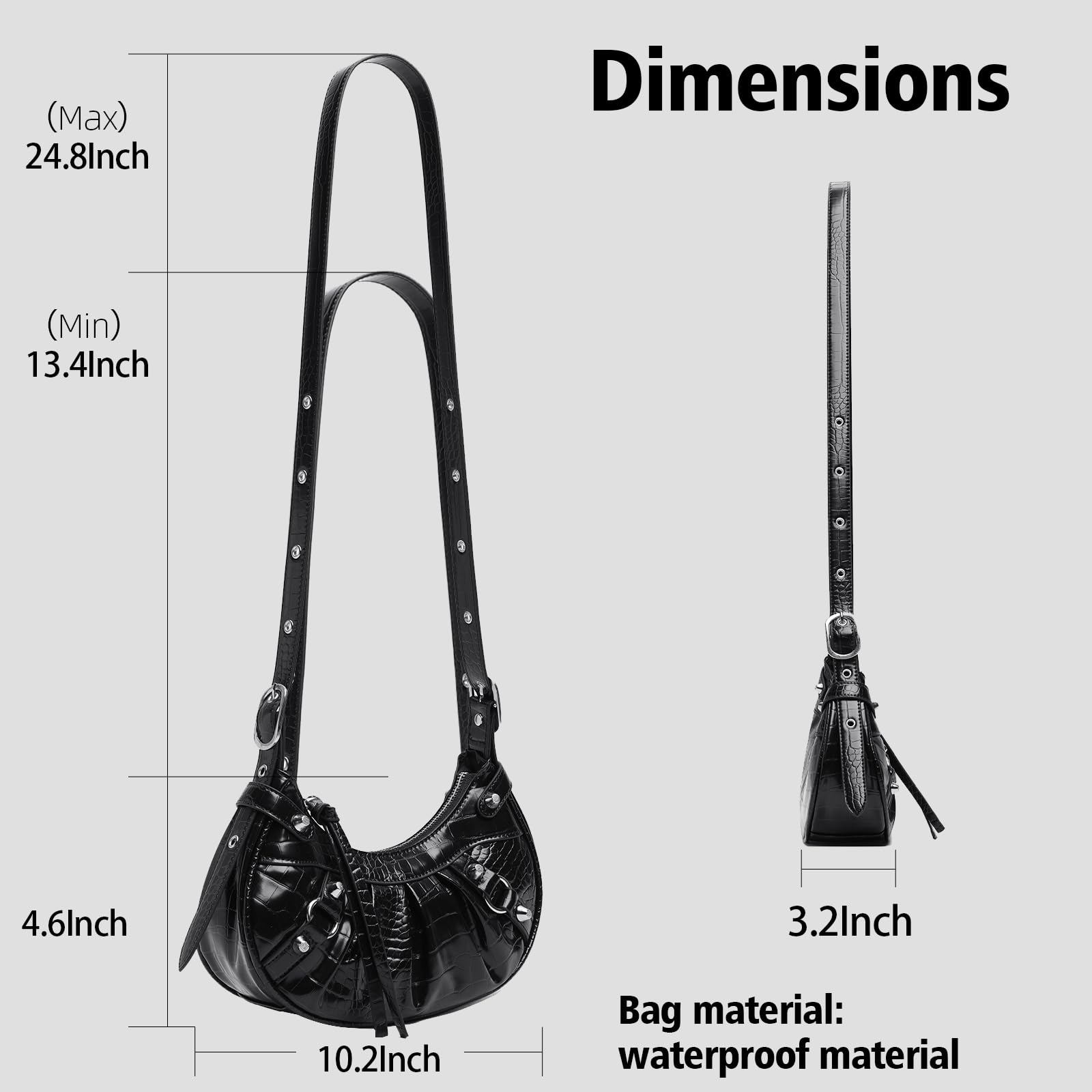 Stylish Women's Crossbody Shoulder Bag with Adjustable Strap - Punk Studded Y2K Underarm Purse for Everyday Use, Travel & Night Out