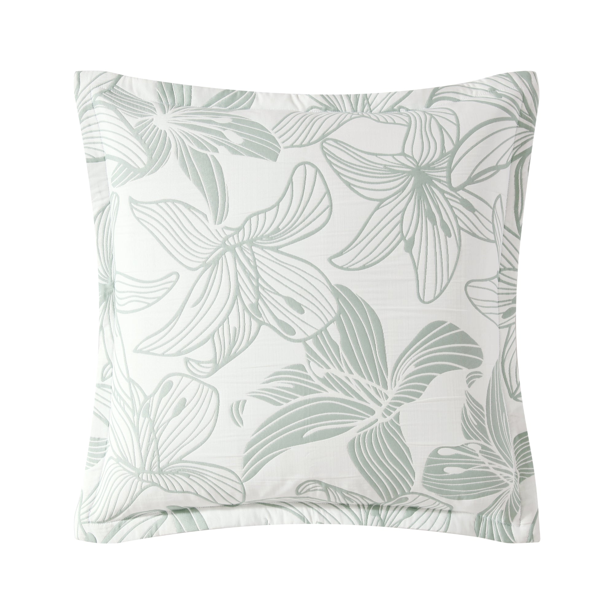 Grace Sage European Pillowcase by Logan and Mason Platinum - Luxury 100% Cotton Pillow Cover for Bedroom Decor, Hotel Style Home Textiles (20x20 inches) - Perfect for Master Bedroom, Guest Room & Airbnb Stays