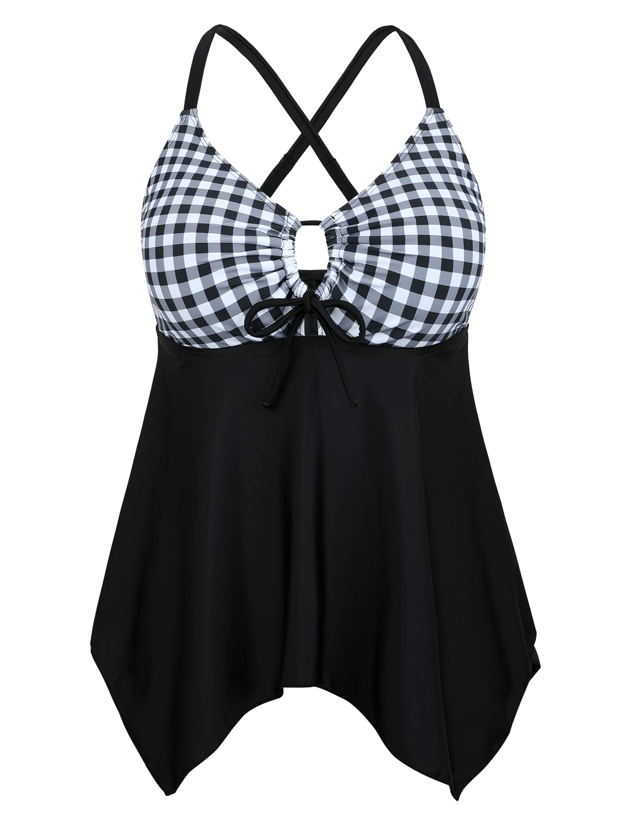 Mycoco Women's Front Tie Swim Top - Cross Back Tankini Bikini Top with Tummy Control - Flowy Swimdress for Beach, Pool & Vacation