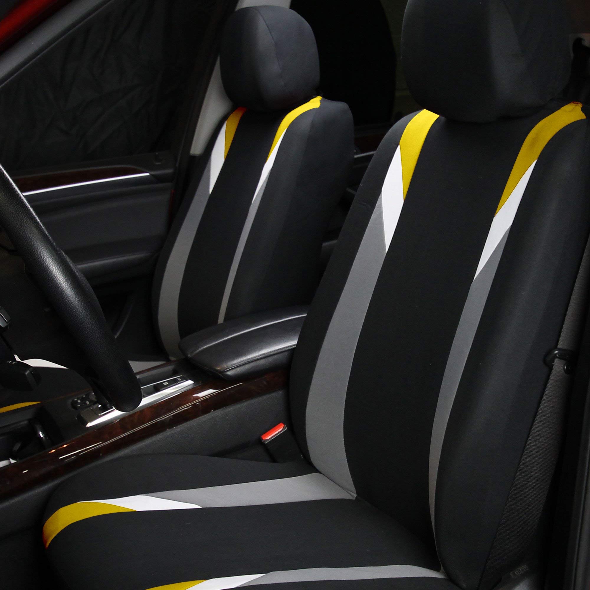 Premium Universal Car Seat Covers Full Set - Yellow Modern Automotive Seat Protectors with Airbag Compatibility & Split Rear Design | Perfect for Cars, Trucks & SUVs | Enhance Comfort & Protect Interior from Wear, Spills & Pets