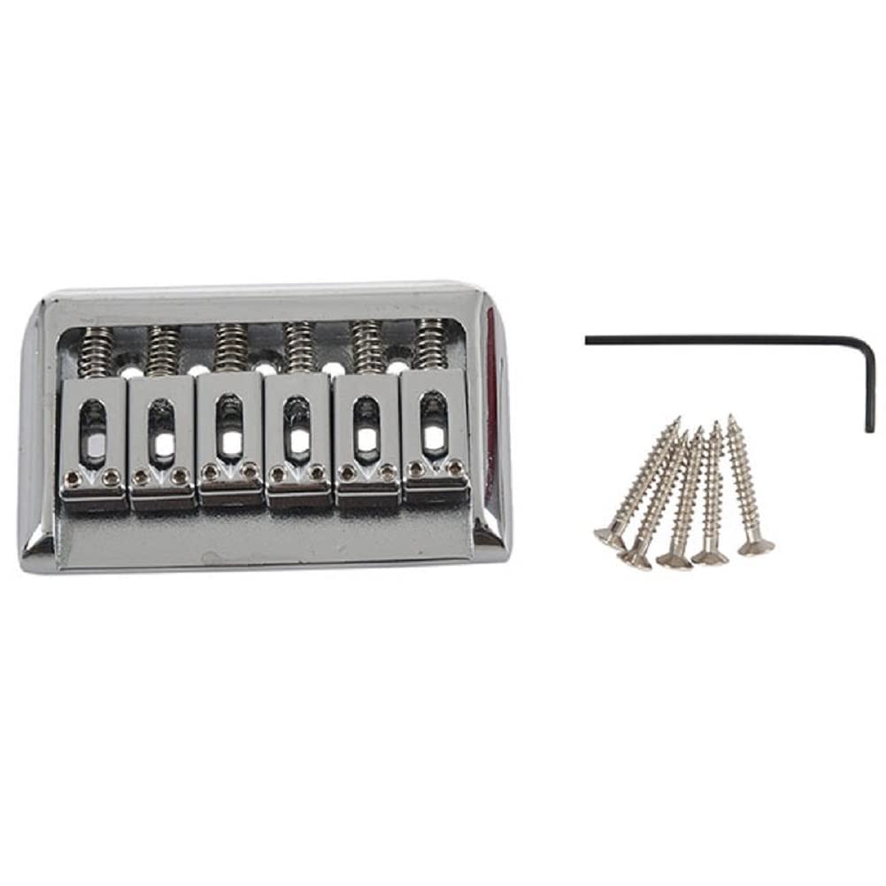 6-String Fixed Hardtail Guitar Bridge - Zinc Alloy Electric Guitar Bridge with 4 Screws (Silver) | Perfect for Electric Guitar Setup & Replacement