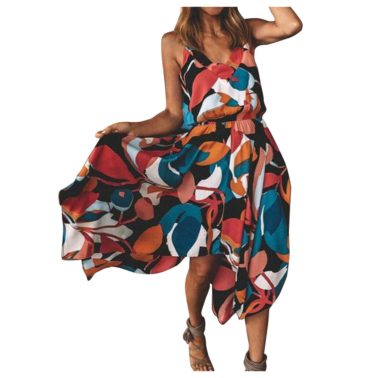 Women's Mini Dress - Geometric Floral Print Sleeveless Beach Dress with Long Stitching | Perfect for Summer Vacations, Beach Parties & Casual Outings