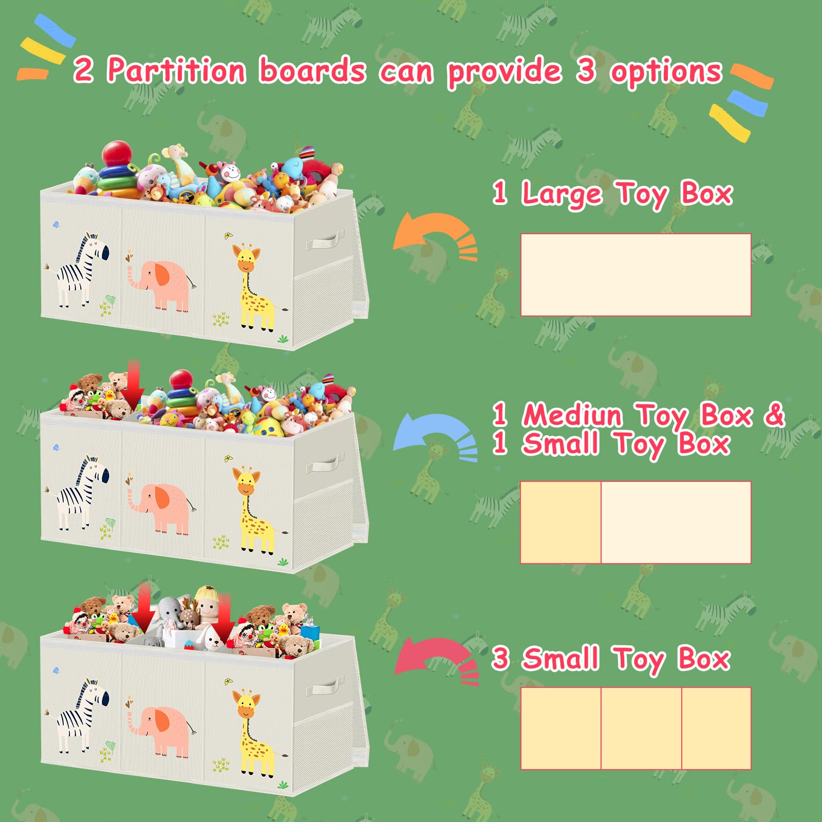 Homyfort Large Toy Storage Box with Lid & Dividers - Collapsible Organizer Bin for Kids Toys, Playroom, Nursery, Closet & Living Room | Perfect for Boys & Girls Toy Organization & Home Decor