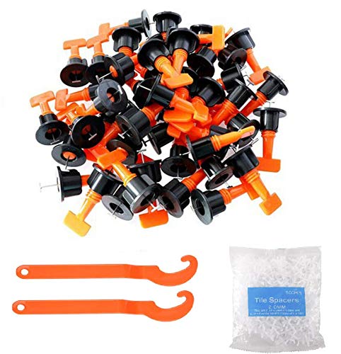 Tile Leveling System Kit - 100pcs Tile Levelers + 500pcs Spacers with 2 Wrenches | Reusable Floor & Wall Tile Installation Tools for DIY & Professional Construction Projects | Perfect for Bathroom, Kitchen & Backsplash Tiling