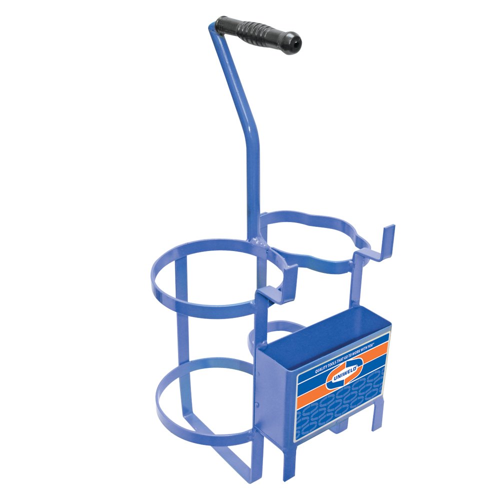 Uniweld 510 Heavy Duty Metal Gas Cylinder Stand - Holds 1 MC Tank or 2 Disposable Fuel Cylinders + R-Oxygen Tank | Secure Storage for Welding, Cutting & HVAC Applications