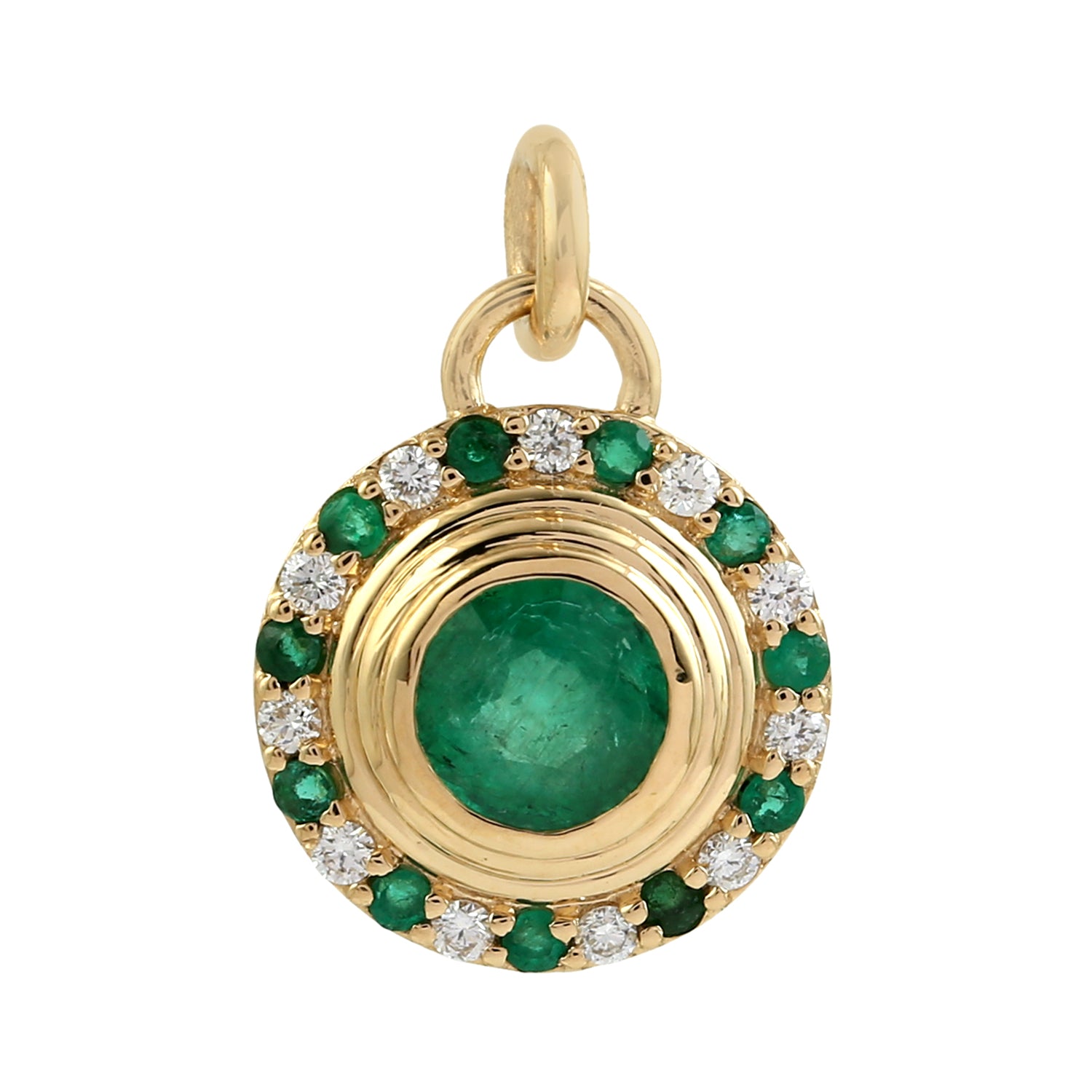 18K Yellow Gold Emerald Pave Diamond Designer Charm Pendant - Elegant Jewelry Gift for Women, Perfect for Anniversaries & Special Occasions