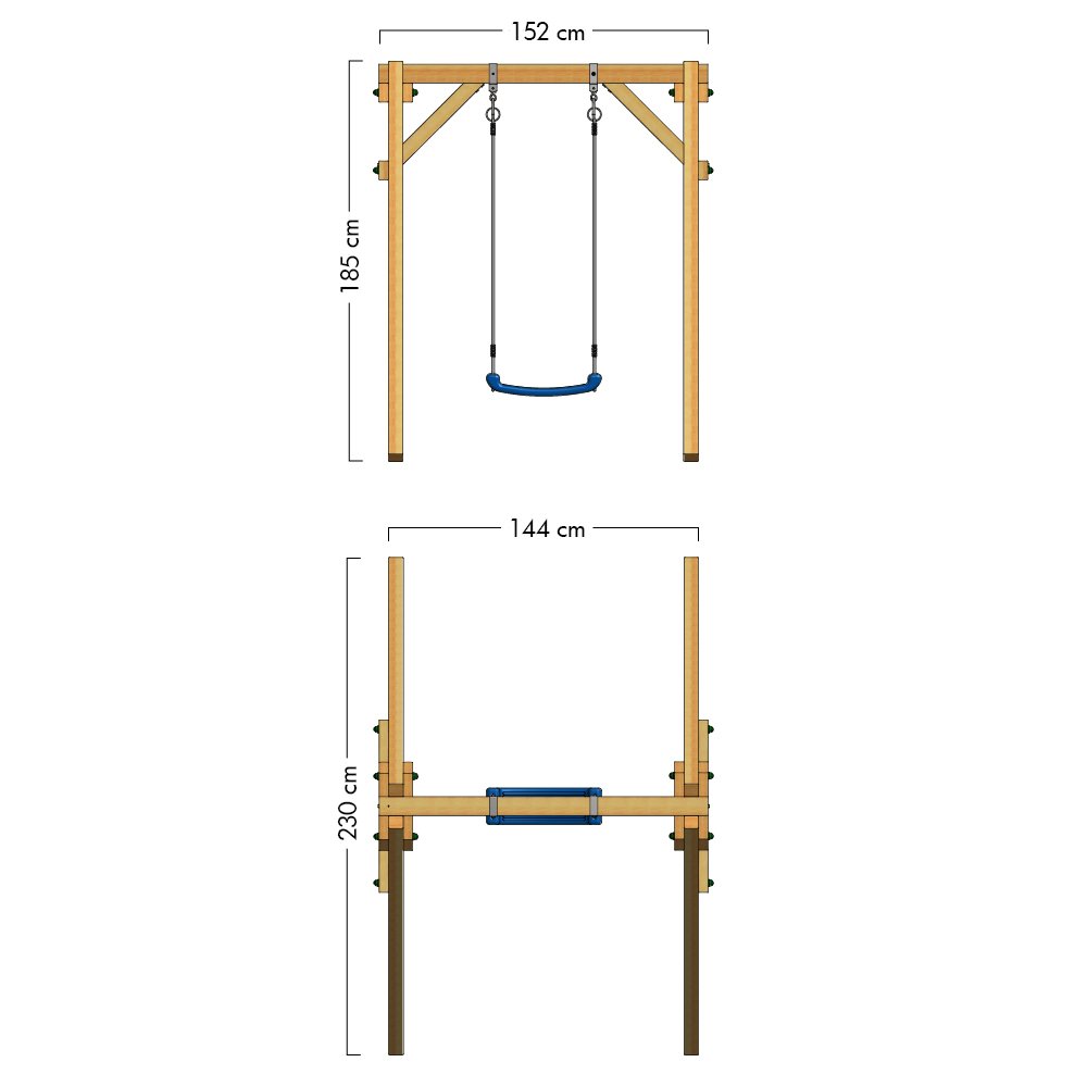 WICKEY Kids Swing Set with Stand - Red Wooden Swing for Backyard, Garden, and Outdoor Play | Heavy Duty Swing Frame for Children's Playground and Home Use