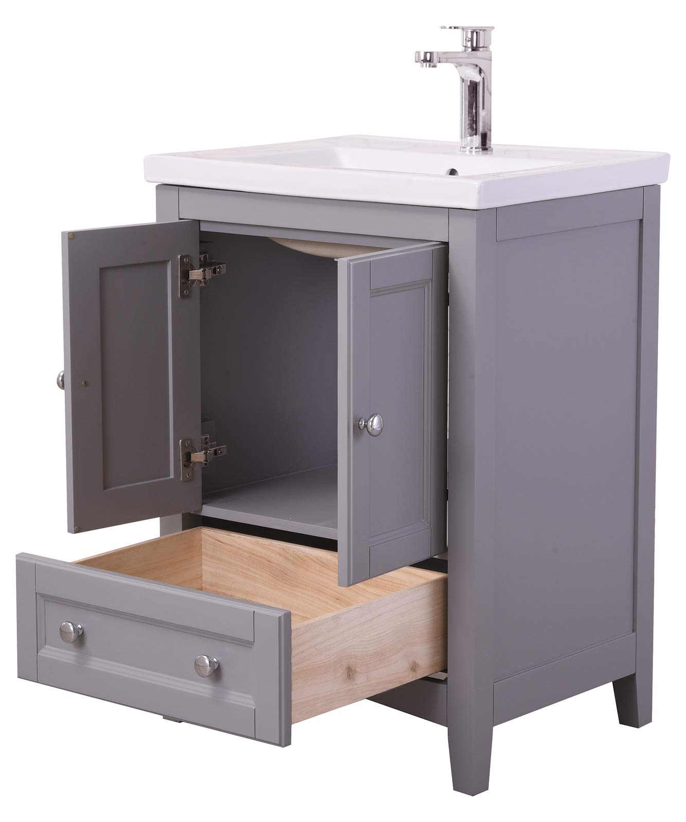 Modern Single Bathroom Vanity Set with Sink - Medium Grey Finish for Small Bathrooms & Powder Rooms | Space-Saving Design with Storage Cabinet