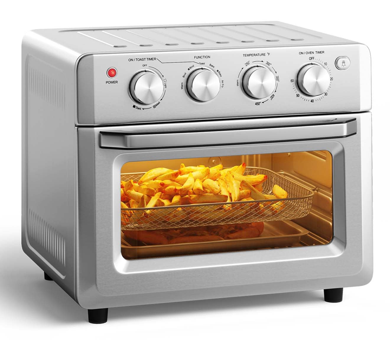 SIMOE 7-in-1 Retro Air Fryer Toaster Oven Combo - 19QT Large Capacity Convection Oven with 360° Even Heating, 5 Accessories & Recipe Book - Perfect for Family Cooking, Baking, Roasting & Healthy Meals (Sliver)