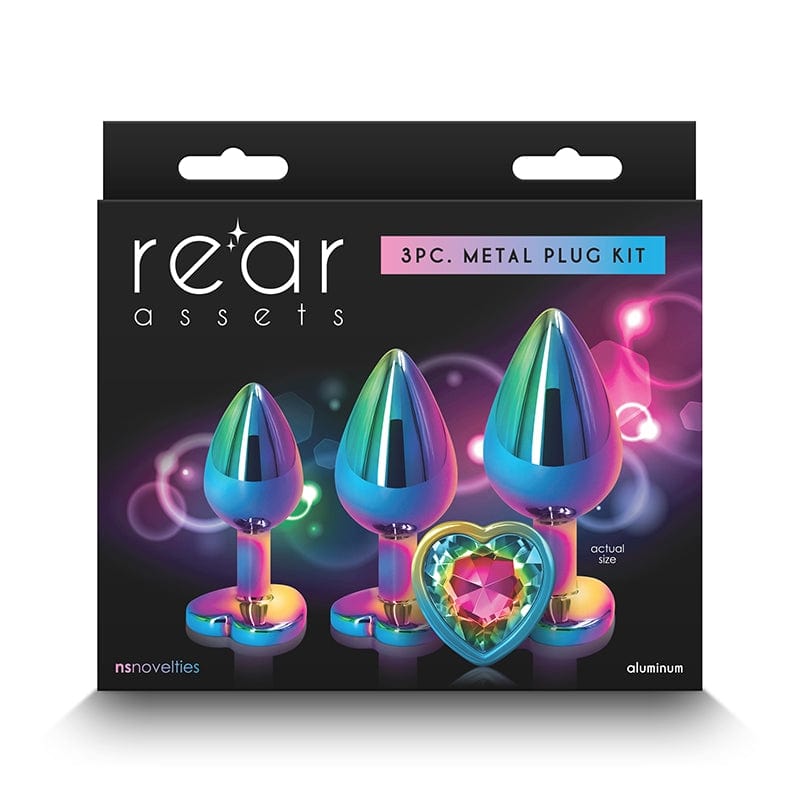 Rear Assets 3-Piece Anal Plug Kit with Rainbow Heart Design - Sparkle Your Sensual Journey for Couples Play & BDSM Exploration