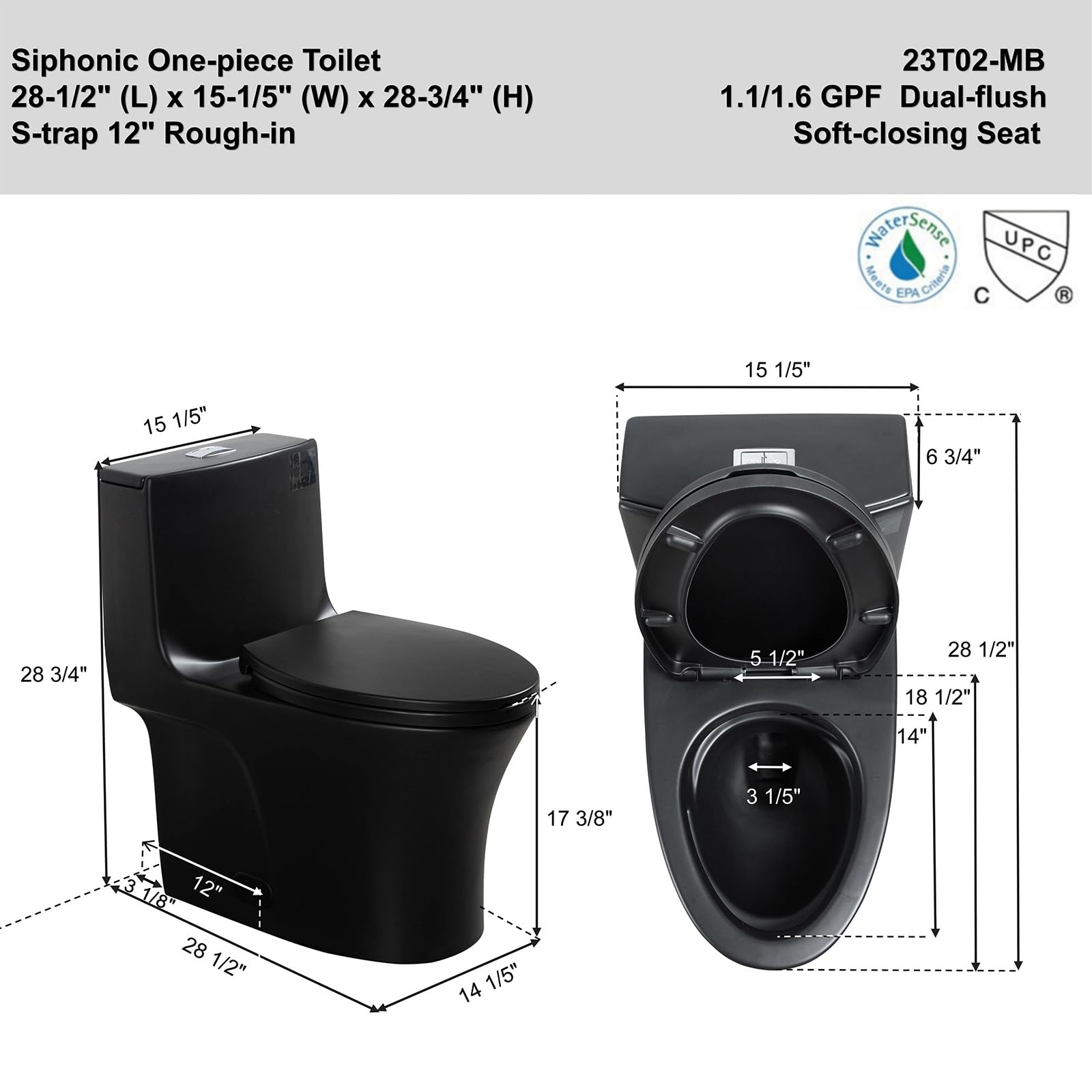 Elongated One Piece Toilet - 17.3