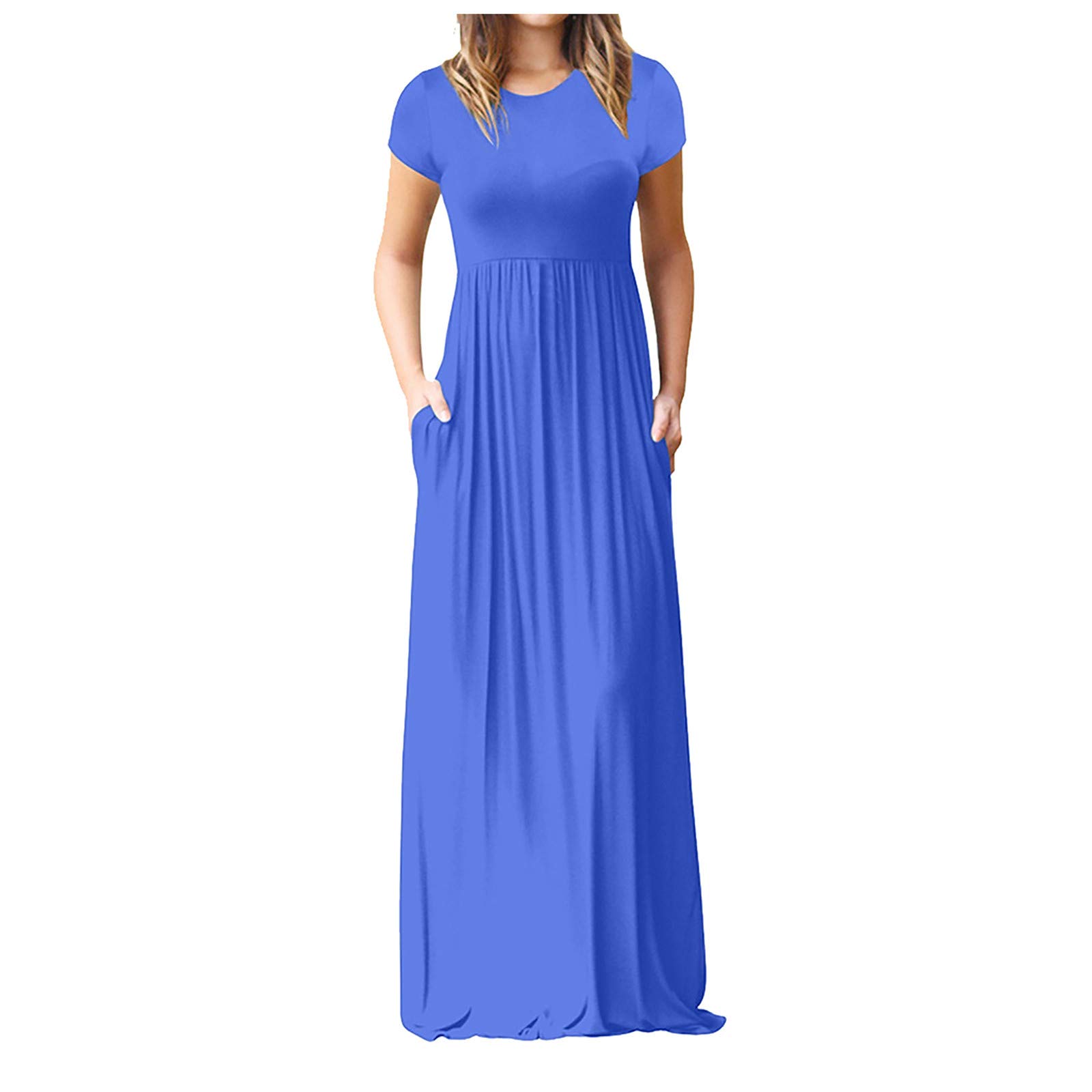 Women's Short Sleeve Loose Plain Maxi Dress - Summer Casual Long Party Dress for Wedding Guest, Beach Vacation & Outdoor Events