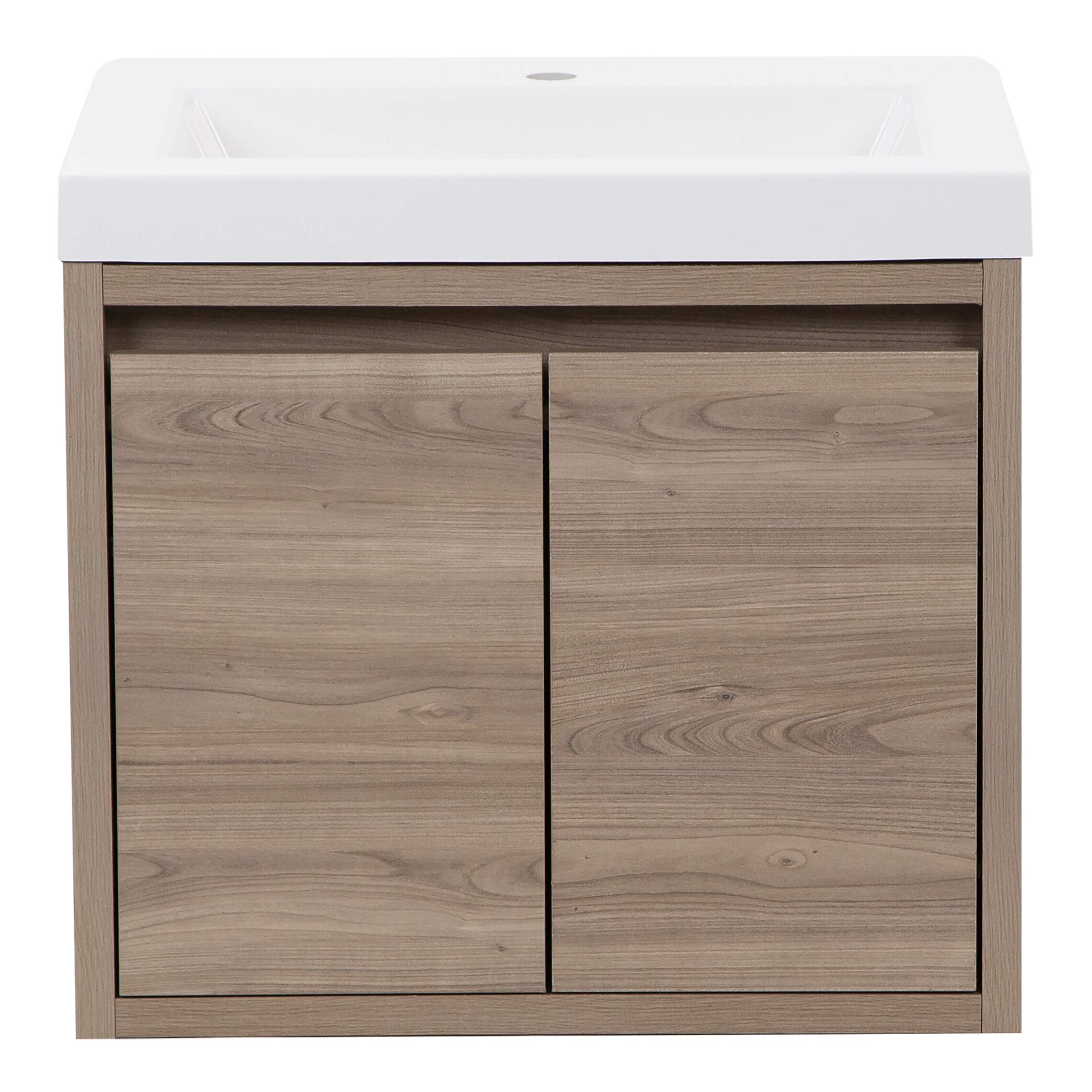 Kelby 24 Inch Modern Floating Bathroom Vanity - White Single Sink Top with 2-Door Cabinet, Forest Elm Finish (24.5