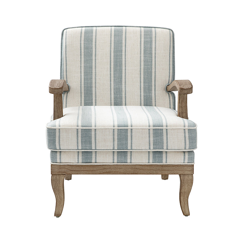 Randolph Romantic Upholstered Stripes Armchair with Solid Wood Armrests - Comfortable Living Room Accent Chair for Home Decor & Relaxation