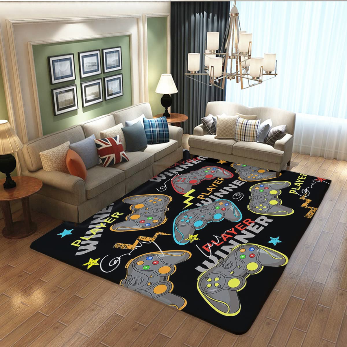 3D Printed Large Game Area Rugs - 63x94 Inches Non-Slip Polyester Carpet for Living Room & Bedroom - Gamer Decor with Controller Design - Perfect Gift for Boys & Game Lovers - Crystal Clear Floor Mat for Enhanced Gaming Setup & Home Decor