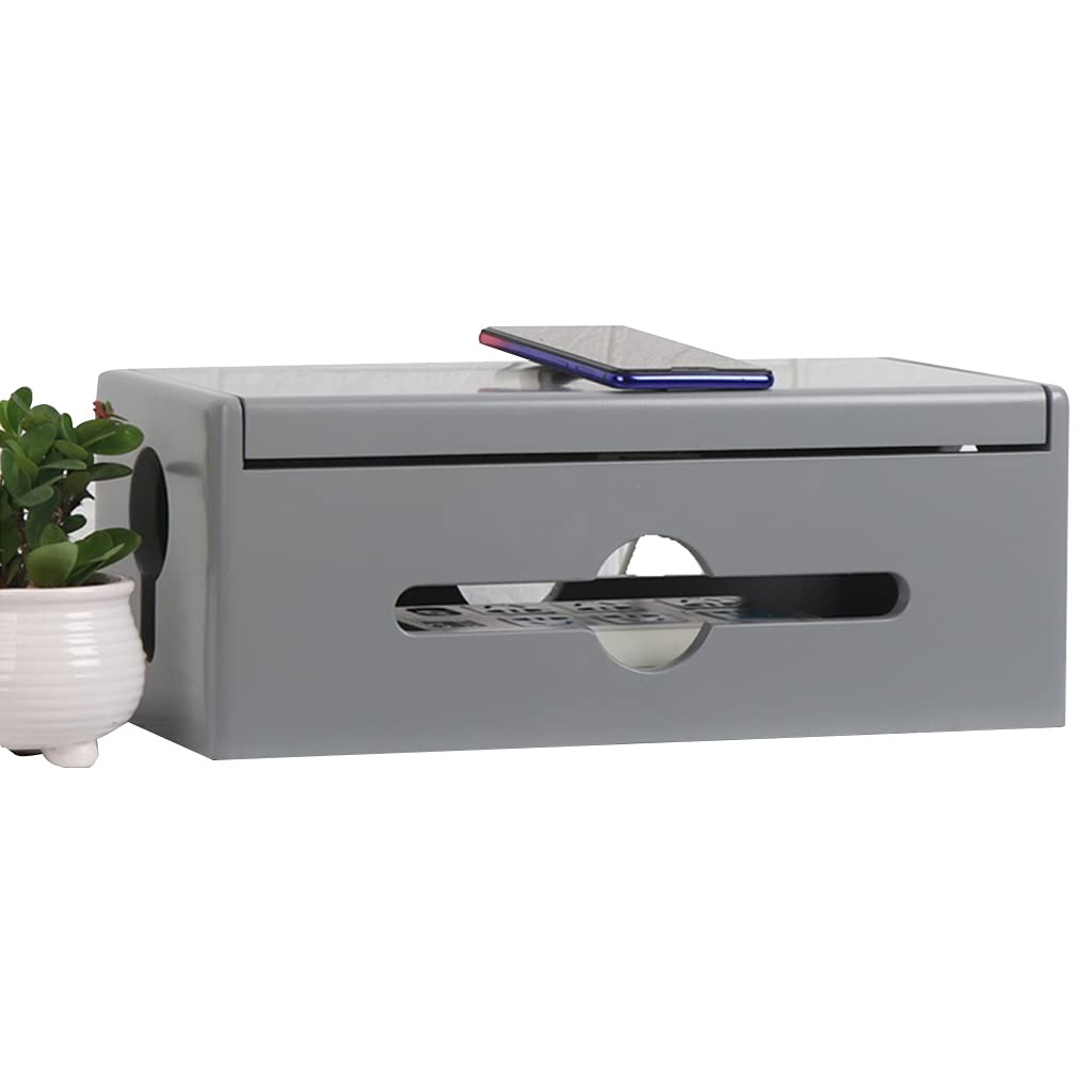 Premium Solid Wood Router Wire Storage Box - Organize Power Cords & WiFi Equipment | Cable Management Solution for Home & Office (Gray, 38×15×18cm) - Perfect for Living Room, Bedroom & Workspace Organization