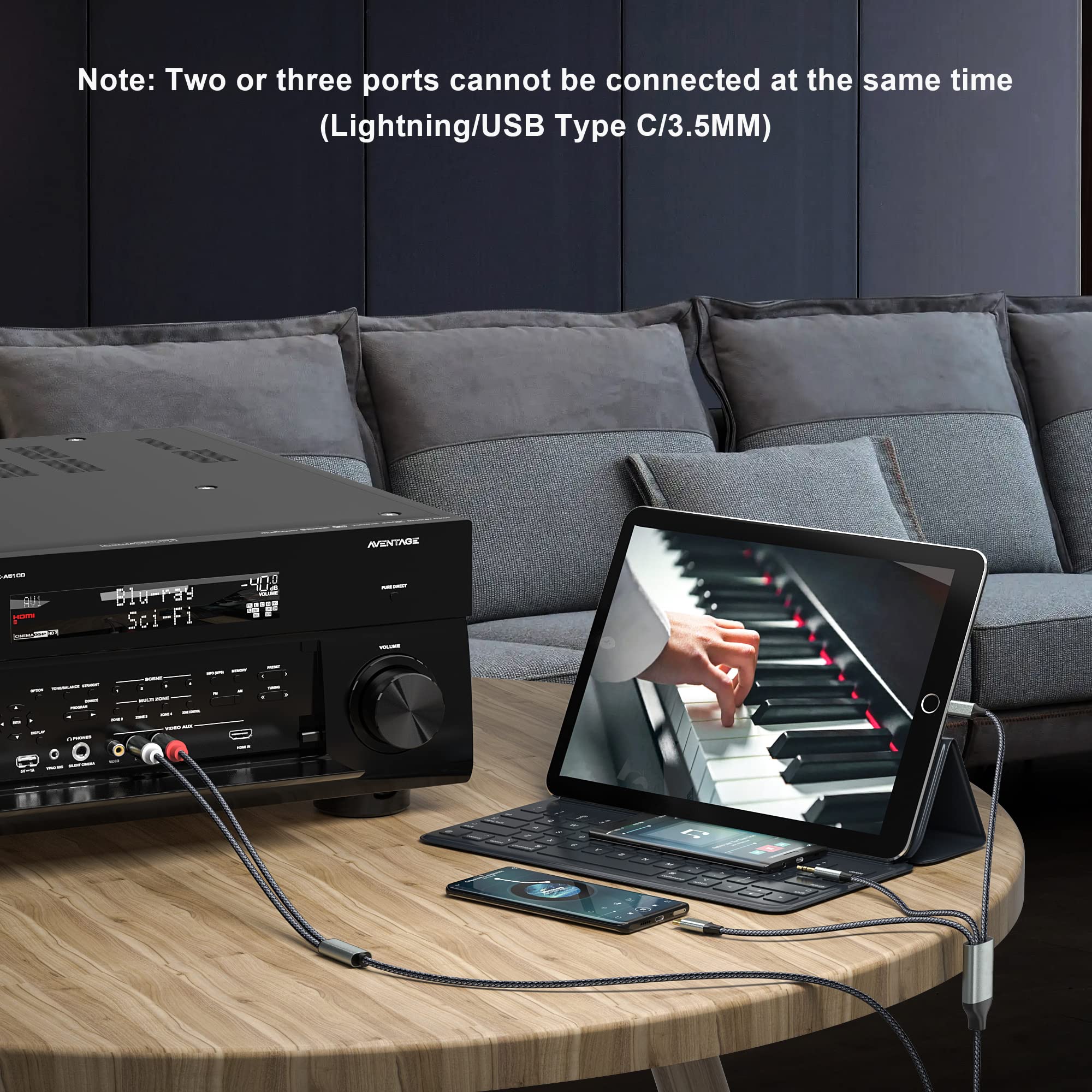 Lightning to RCA Cable, RCA to 3.5mm Audio Cable, USB C to 2 RCA Adapter - 3-in-1 Audio Cable for Power Amplifier, Car Stereo, Home Theater & Speakers | Compatible with iPhone, iPad & More | Perfect for DJ Mixers, Sound Systems & Music Streaming