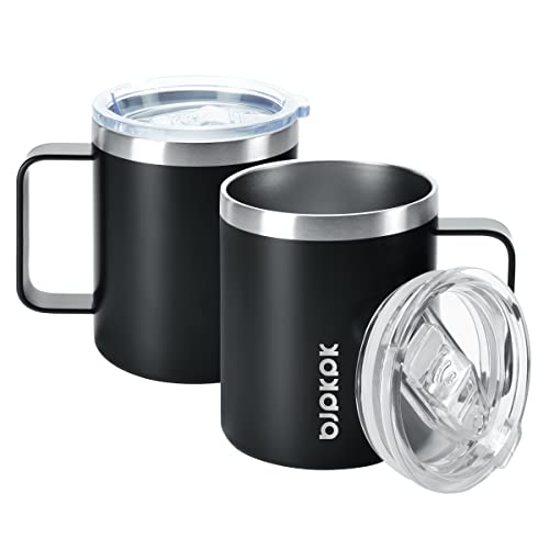 2-Pack 14oz Insulated Stainless Steel Coffee Mug with Splash-Proof Lid - Black for Office & Travel