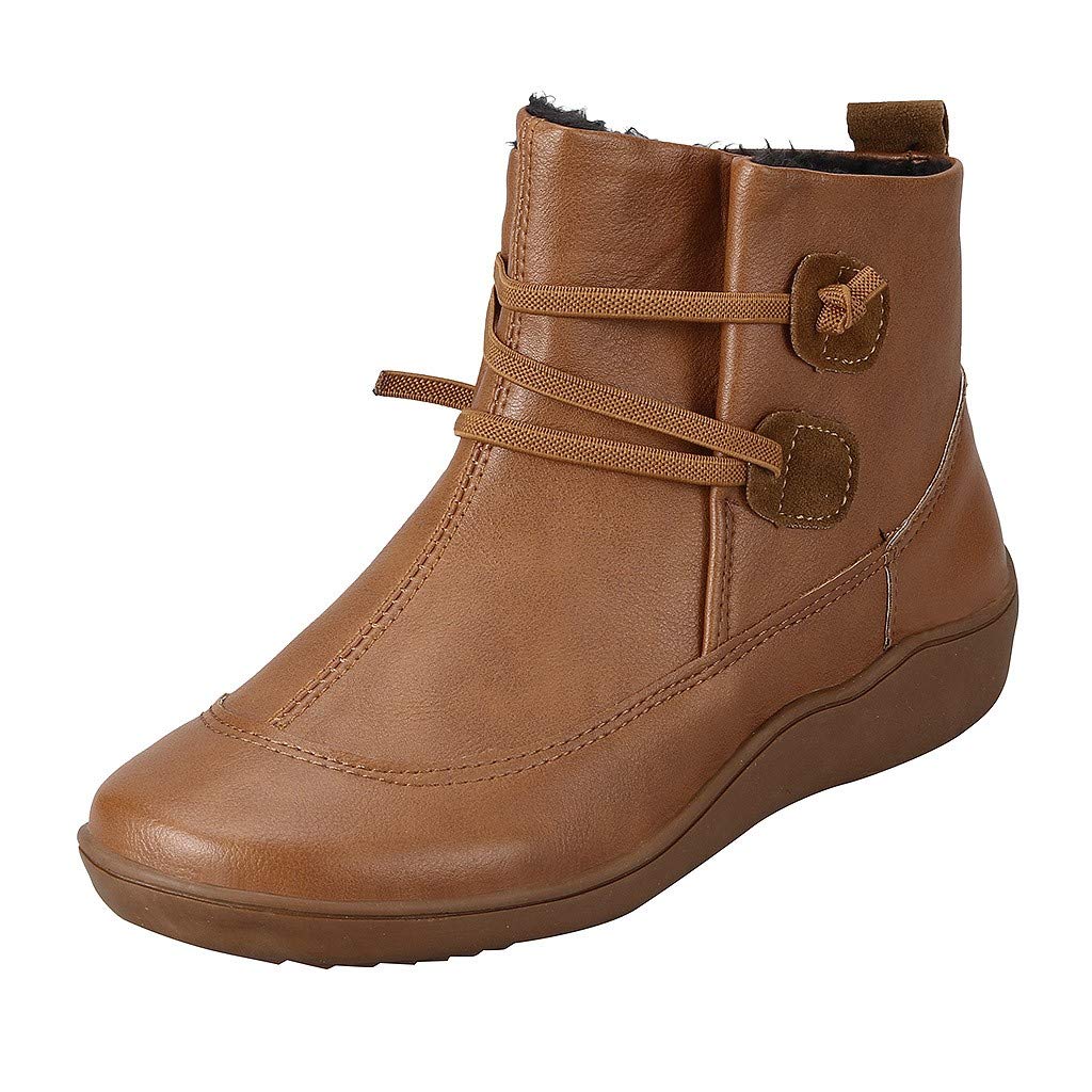 Vedolay Women's Vintage Leather Ankle Boots - Waterproof Winter Shoes with Round Toe, Flat Heel for Comfort | Perfect for Snow, Rain & Cold Weather Outfits