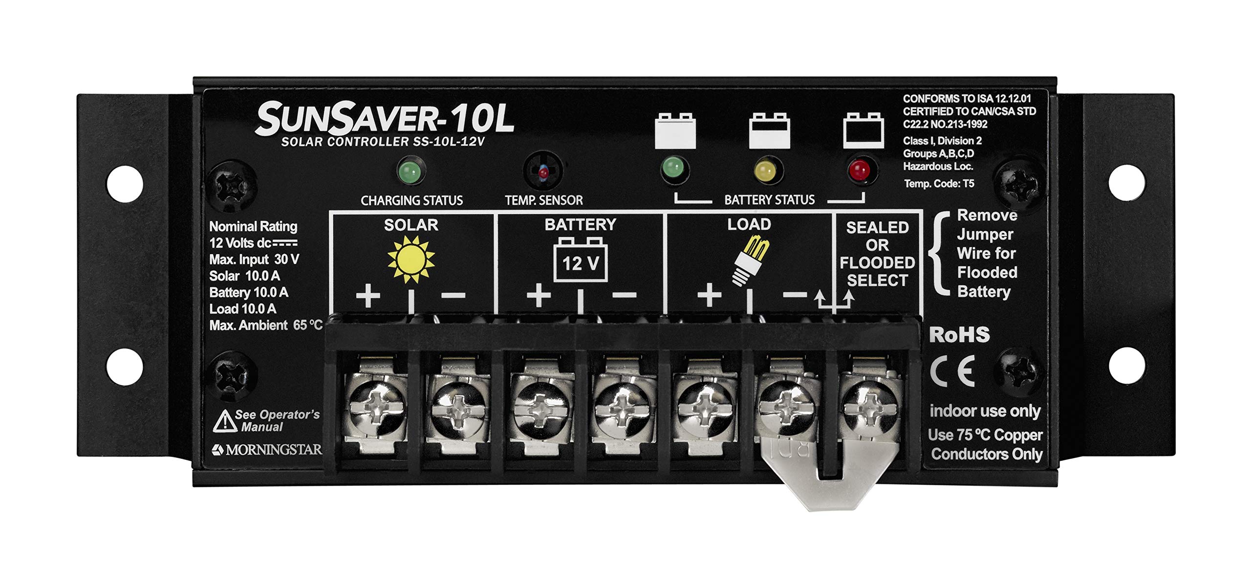 Morningstar SunSaver 10A PWM Solar Charge Controller for 12V Batteries with LVD - Reliable Solar Panel Battery Regulator for RV, Boat & Off-Grid Systems - Low Failure Rate Solar Power Controller for Home & Outdoor Use