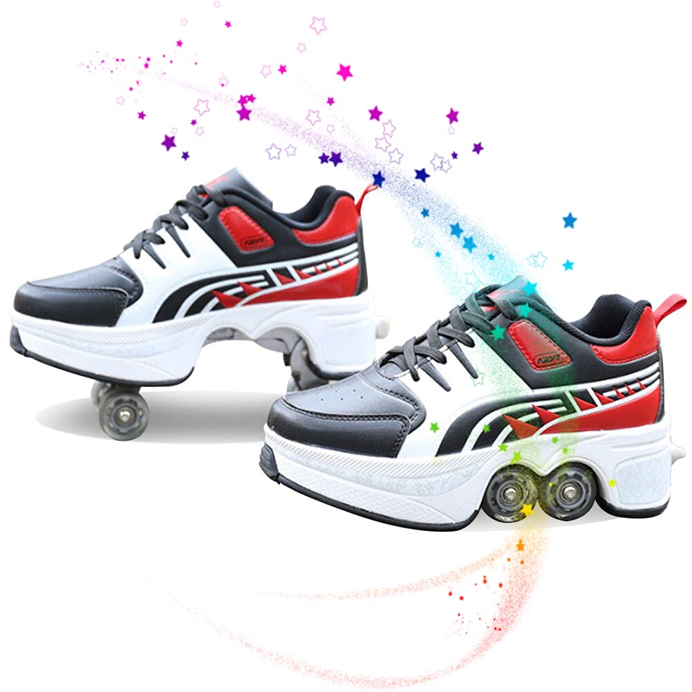 2 in 1 Kick Roller Skates Shoes - Retractable Wheels, Removable Pulley for Smooth Transition Between Walking & Skating | Perfect for Commuting, Fitness & Outdoor Fun
