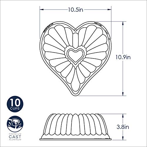 Nordic Ware Elegant Heart Bundt Pan - 6-Cup Nonstick Baking Pan for Cakes, Bread & Desserts - Perfect for Valentine's Day, Anniversaries & Romantic Baking Gifts