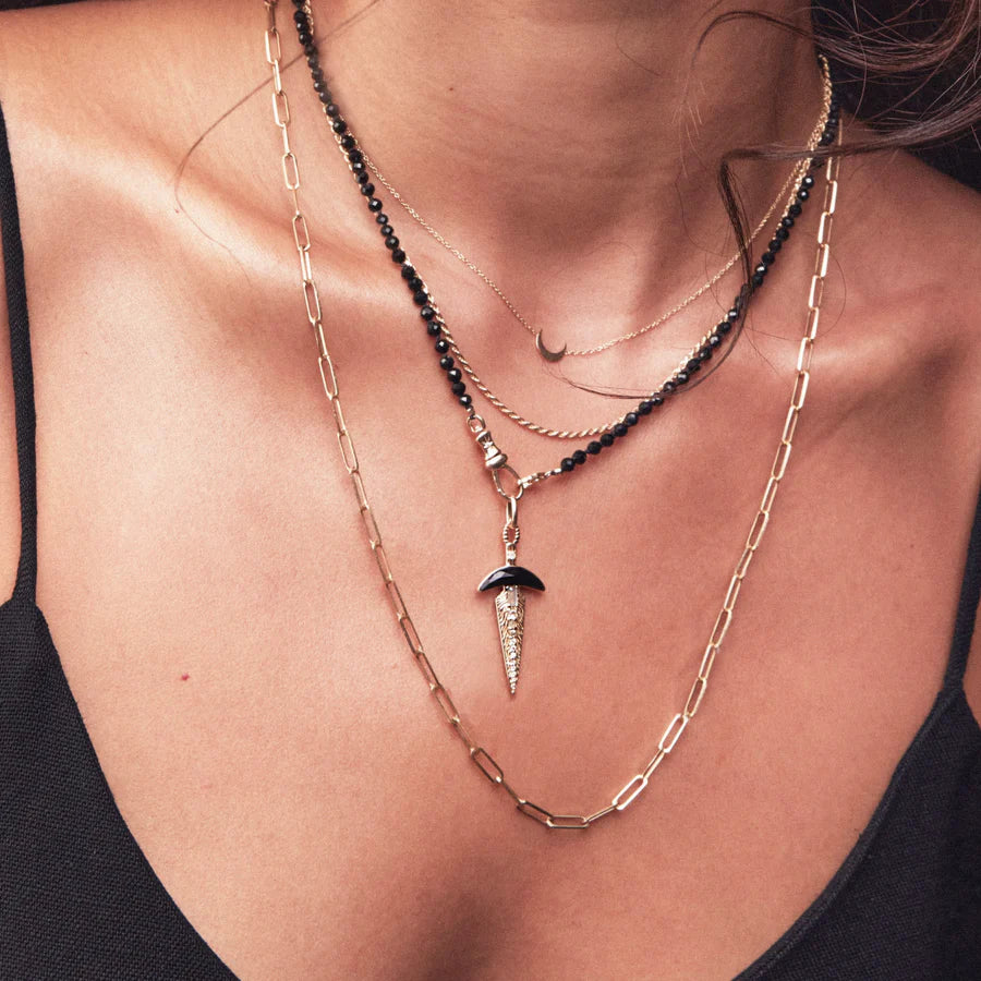 10K Gold Black Onyx Dagger Charm Pendant - Gothic Jewelry for Men & Women, Perfect for Necklaces, Bracelets & Alternative Fashion Accessories