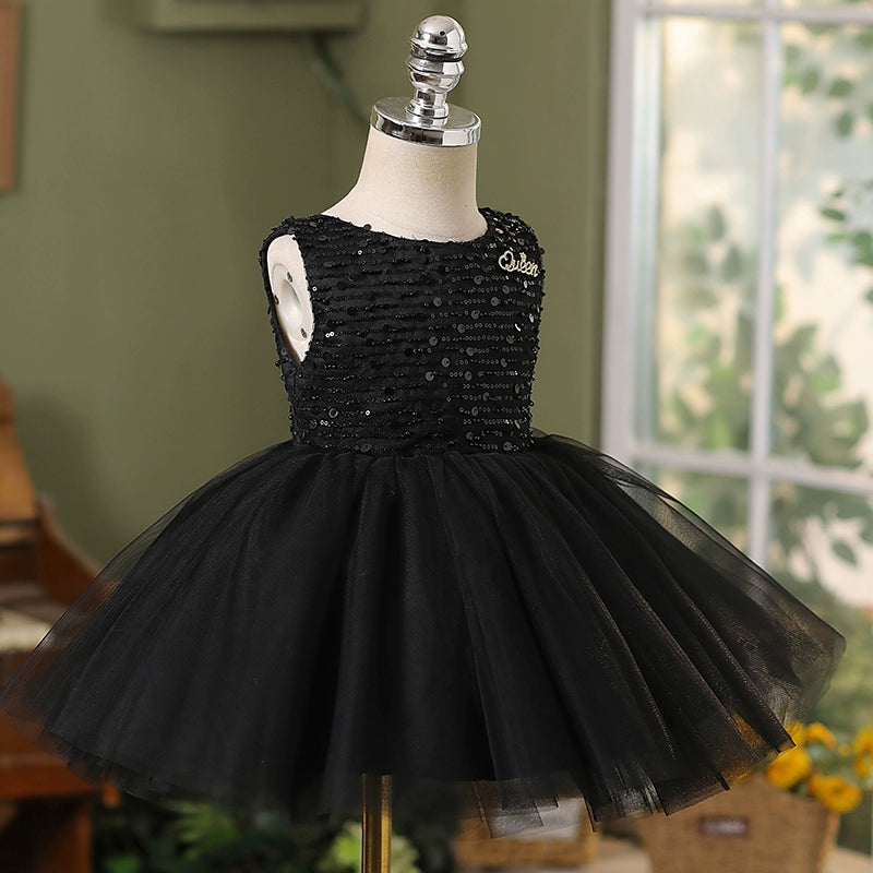 Elegant Black Sleeveless Puff Princess Dress for Baby Girls - Toddler Formal Party Dress for Birthday, Wedding & Special Occasions