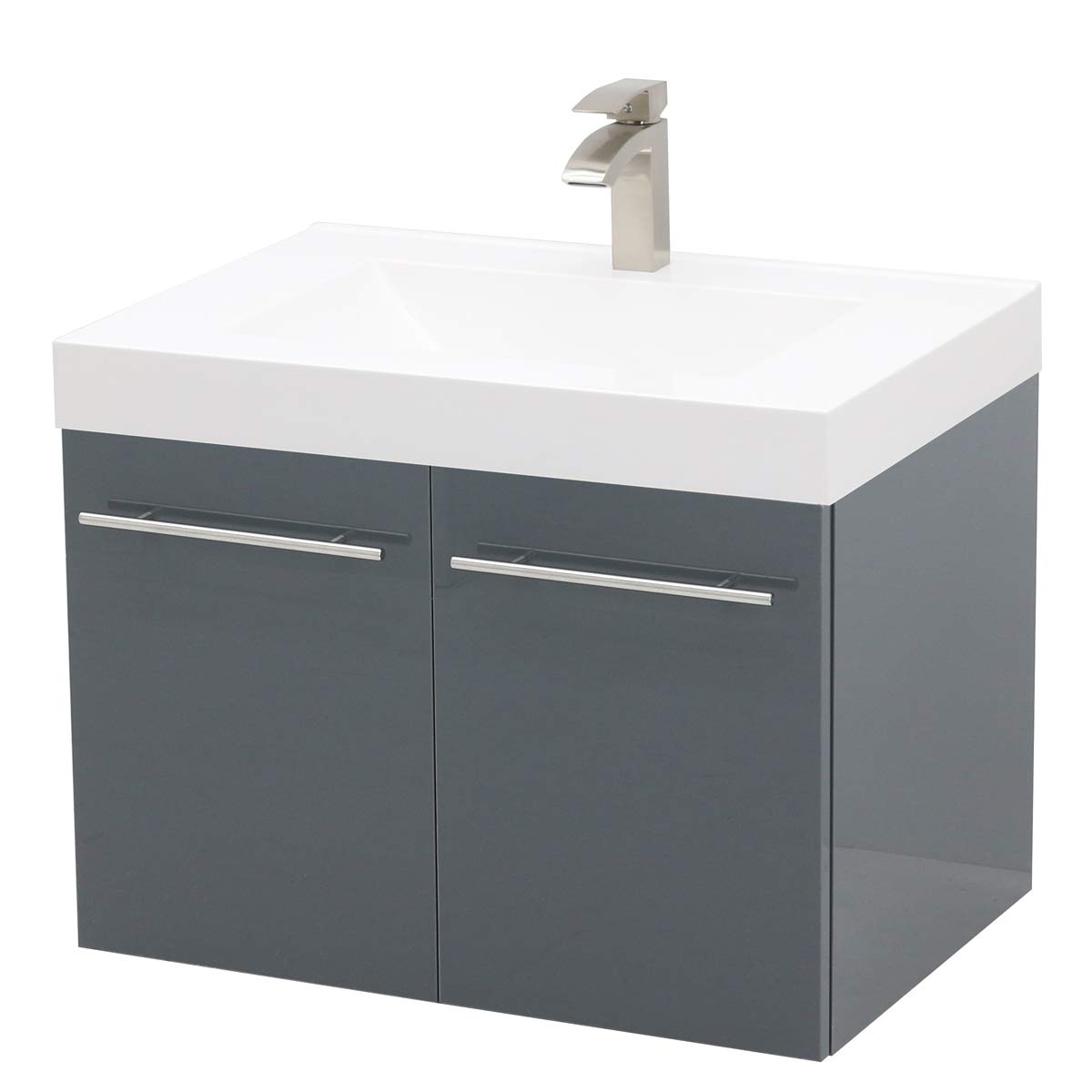 Wall Mount Floating Vanity Sink Set - Dark Grey Bathroom Vanity with White Countertop for Modern Homes