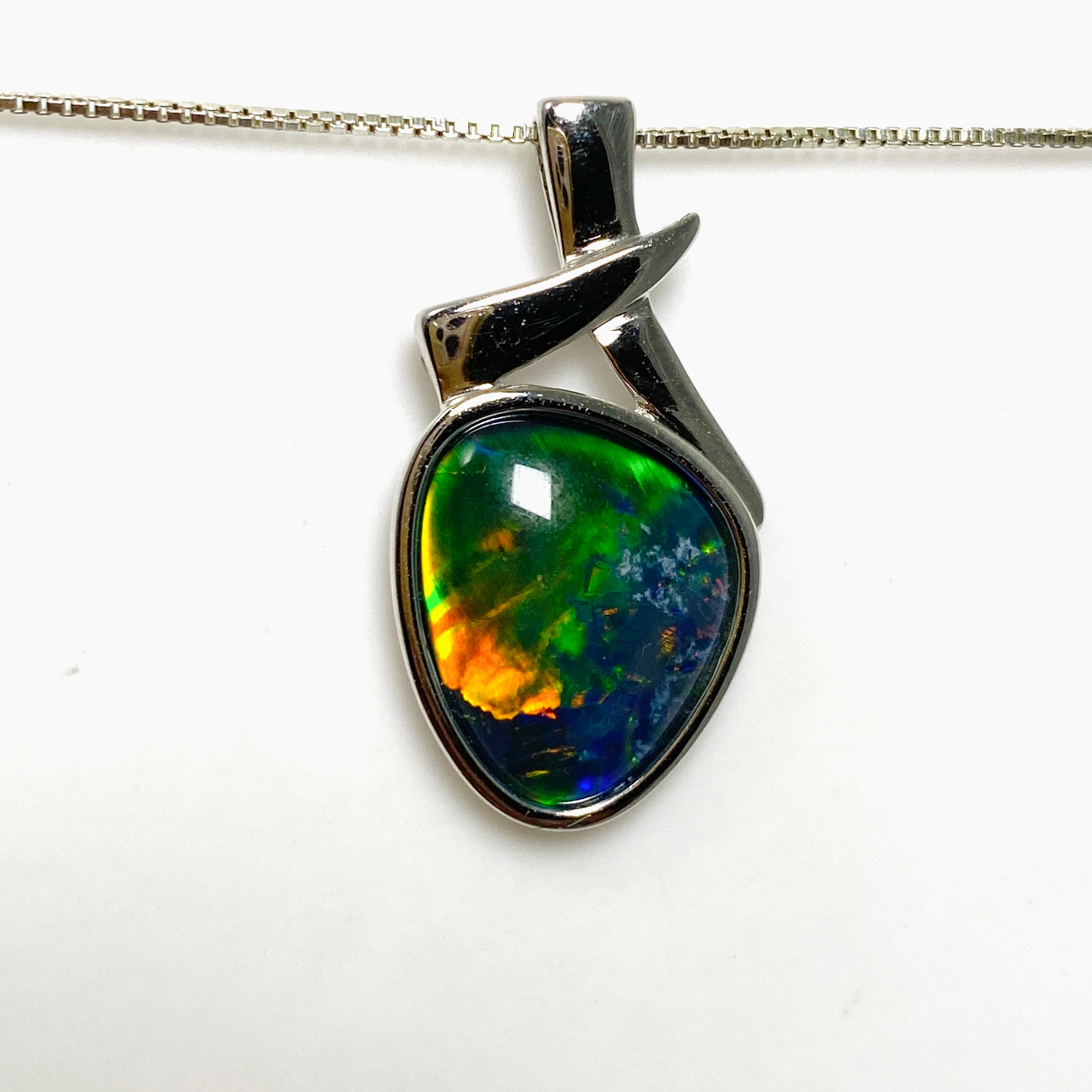Australian Opal Triplet Freeform Cabochon Pendant in Sterling Silver Setting - Unique Handmade Jewelry for Women, Gift for Her, Birthday & Anniversary Present