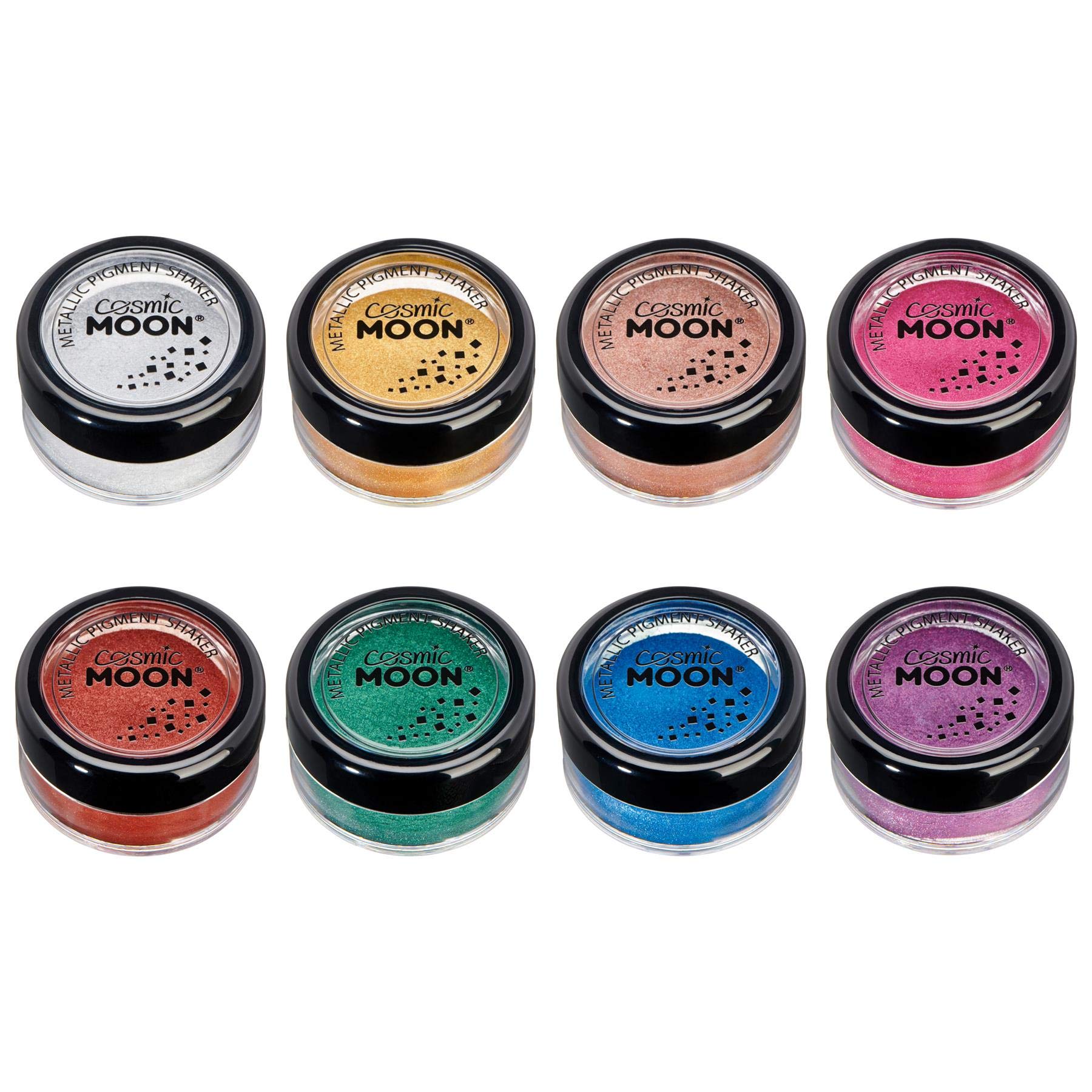 Cosmic Moon Metallic Pigment Shaker Set - 8 Pack (0.17oz Each) - Glitter Powder for Nail Art, Resin Crafts & DIY Projects - Vibrant Cosmetic Pigments for Makeup, Epoxy & Slime Making