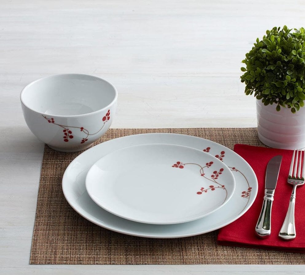 Red Berries 12-Piece Dinnerware Set - Service for 4 - Elegant Porcelain Plates, Bowls & Mugs - Perfect for Family Dinners, Holiday Entertaining & Everyday Use