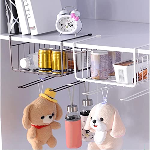 Stainless Steel Under Shelf Storage Basket - Hanging Kitchen Organizer Rack for Cupboard, Desk & Countertop - Space Saving Home Storage Solution (Black) | Perfect for Spices, Utensils & Small Appliances