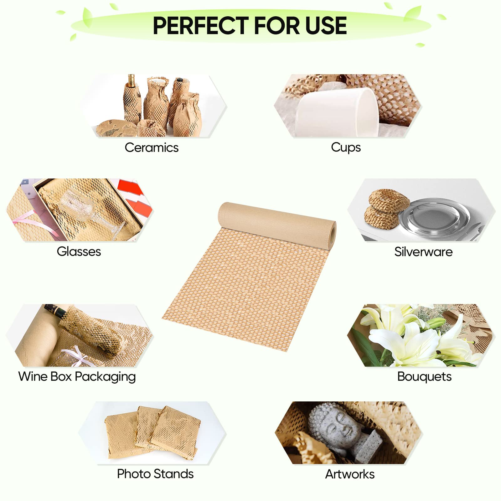 TICONN Honeycomb Packing Paper - 65ft Eco-Friendly Bubble Wrap for Moving, Shipping & Storage | Recyclable Cushioning Material for Fragile Items, Dishes & Electronics | Perfect for Home, Office & Warehouse Use