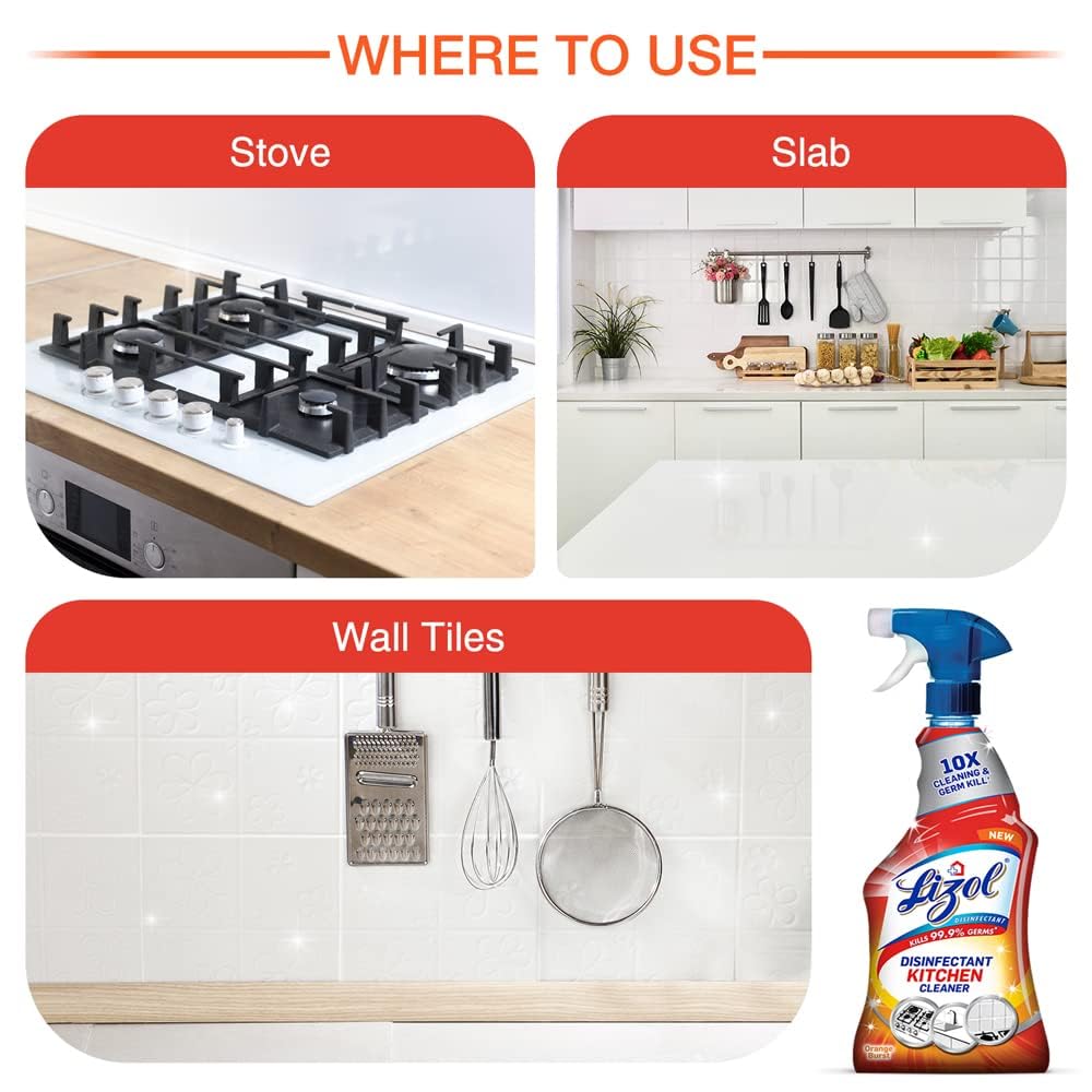 Lizol Disinfectant Surface Cleaner & Floor Cleaner Liquid, Citrus Scent - 5L Bottle + Kitchen Power Cleaner Spray - 450ml | Kills 99.9% Germs & Bacteria | Deep Cleans Stove, Chimney, Sink & Countertops | Ideal for Home, Kitchen & Bathroom Disinfection