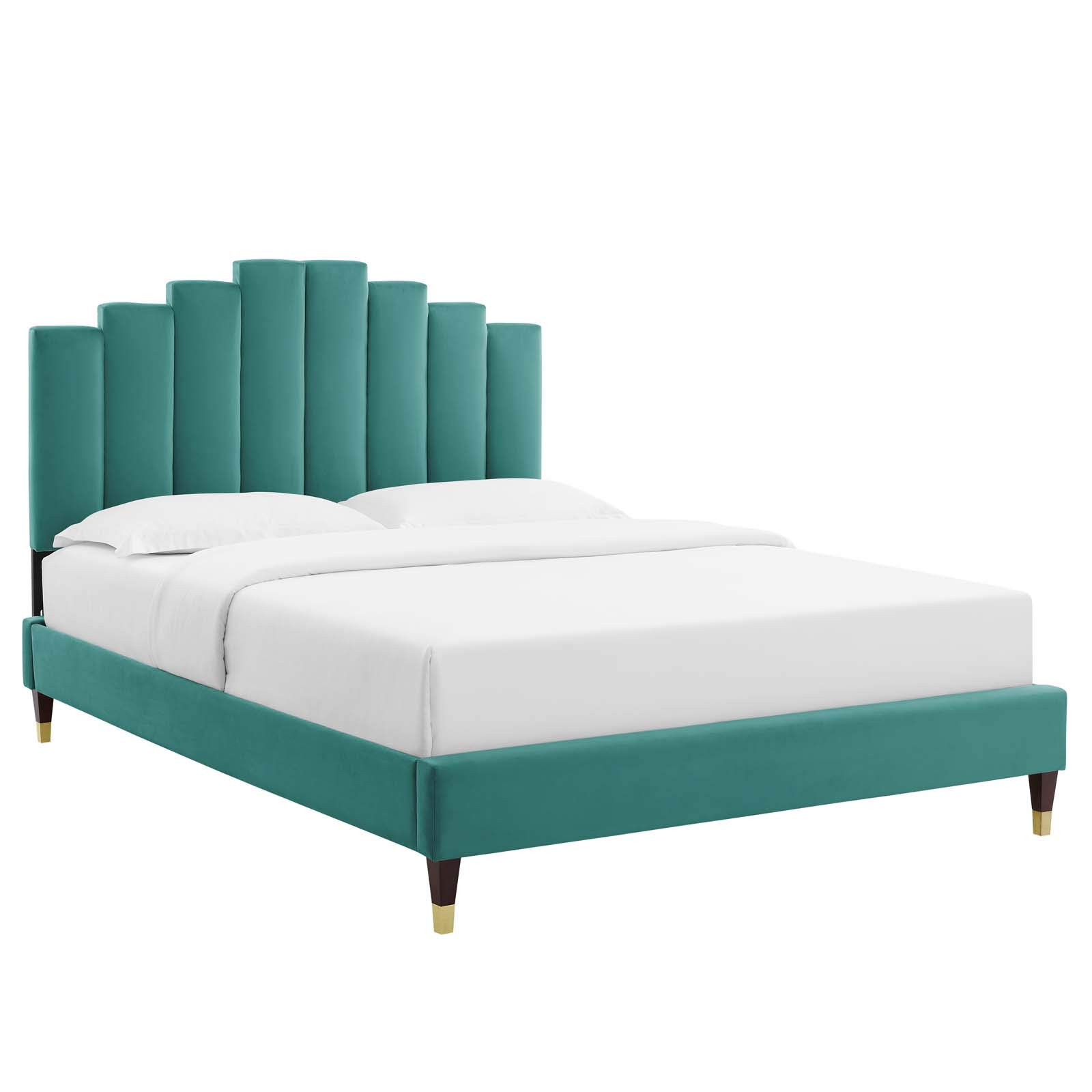 Modway Elise Channel Tufted Performance Velvet Full Platform Bed - Teal Upholstered Bed Frame with Gold Metal Legs | Modern Bedroom Furniture for Master Bedroom, Guest Room & Apartment