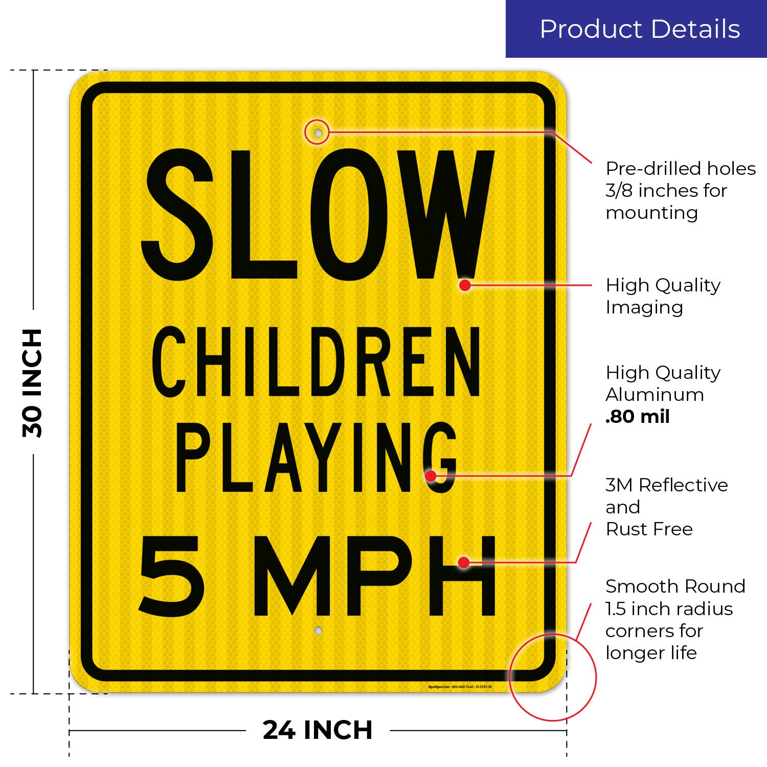 Slow Children Playing 5 MPH Sign - 24x30 Inches Reflective Aluminum Traffic Sign - 3M EGP .080 Fade-Resistant for Indoor/Outdoor Use - Made in USA - Perfect for School Zones, Neighborhoods & Driveway Safety