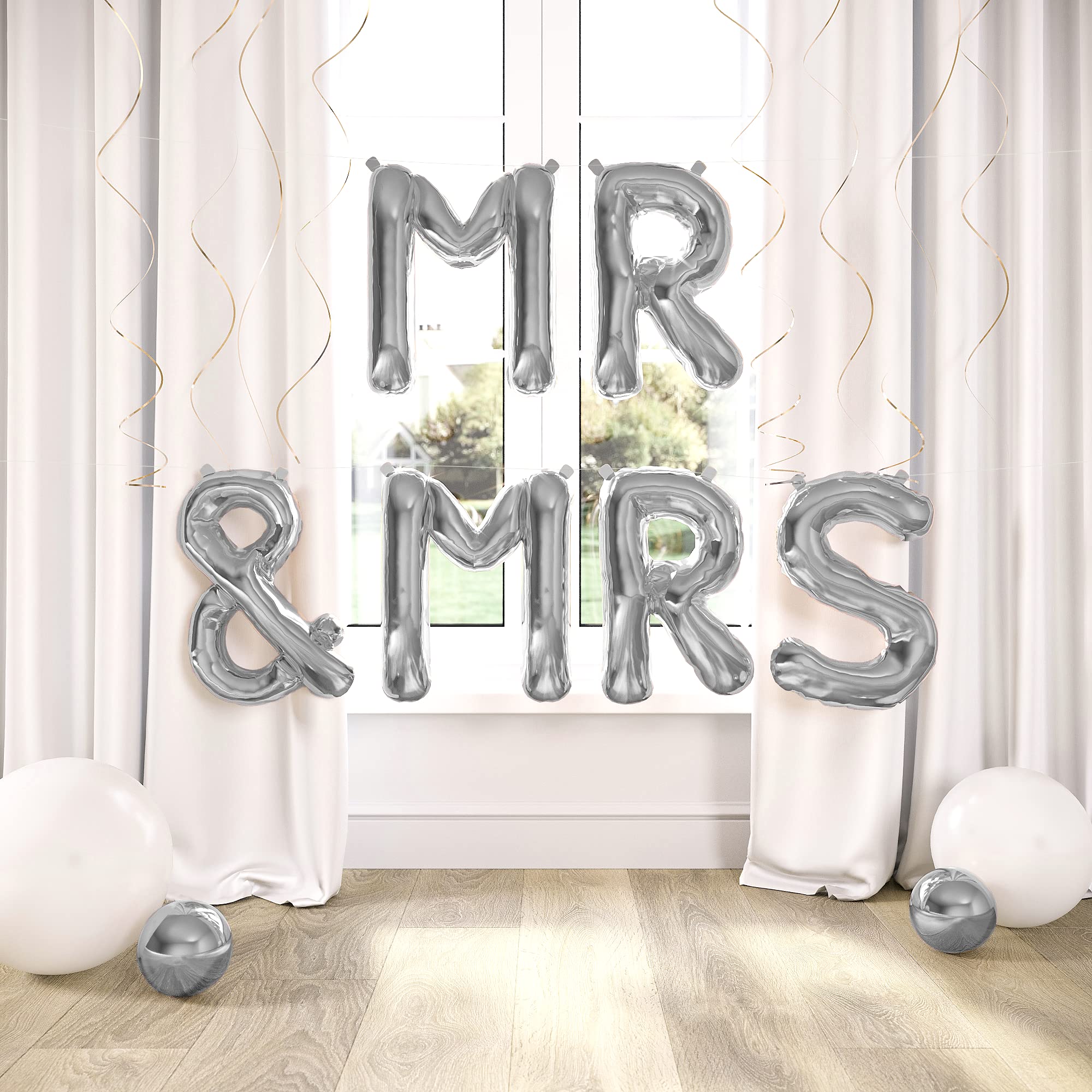 HOUSE OF PARTY Mr and Mrs Silver Foil Balloons - 16 Inch Wedding Sign Letters, Aluminum Mylar Balloons for Bride, Bachelorette & Engagement Party Decorations - Perfect for Bridal Showers, Wedding Receptions & Anniversary Celebrations
