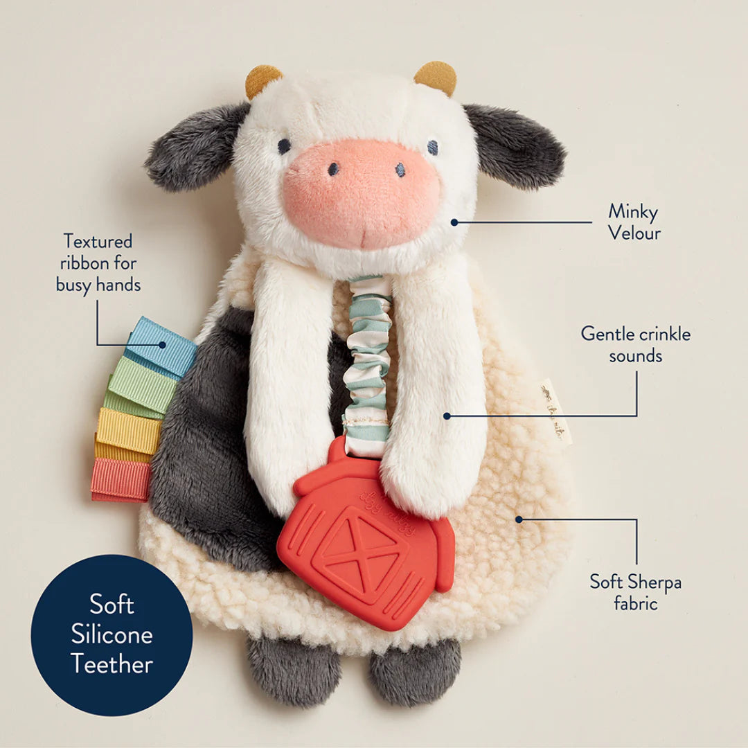 Itzy Ritzy Lovey Plush and Teether Toy - Soft Baby Security Blanket with Teething Ring, Cute Animal Plushie for Infants & Toddlers - Perfect for Soothing, Playtime, and Travel Comfort