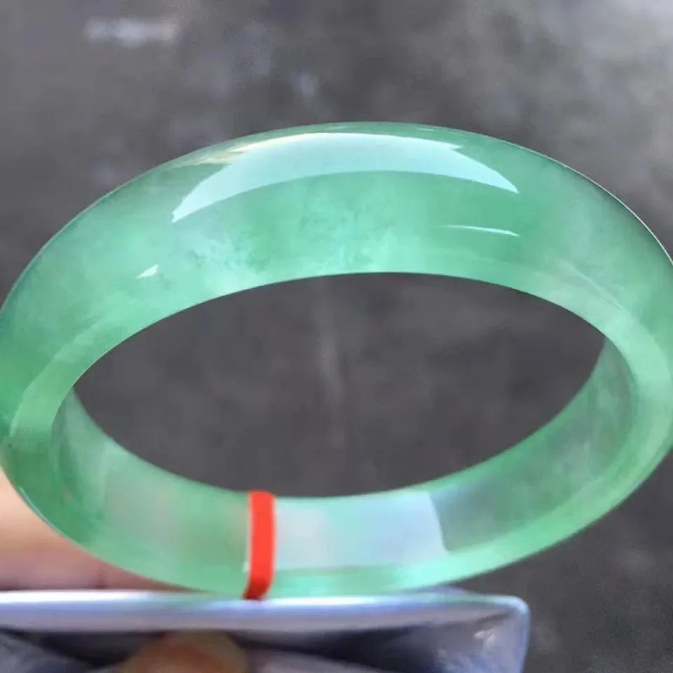 Premium Natural Jadeite Bangle - Handcarved Ice Green Jade Bracelet for Women, Lucky Holiday Gift & Emerald Jewelry Accessories | Perfect for Weddings, Anniversaries, and Spiritual Healing