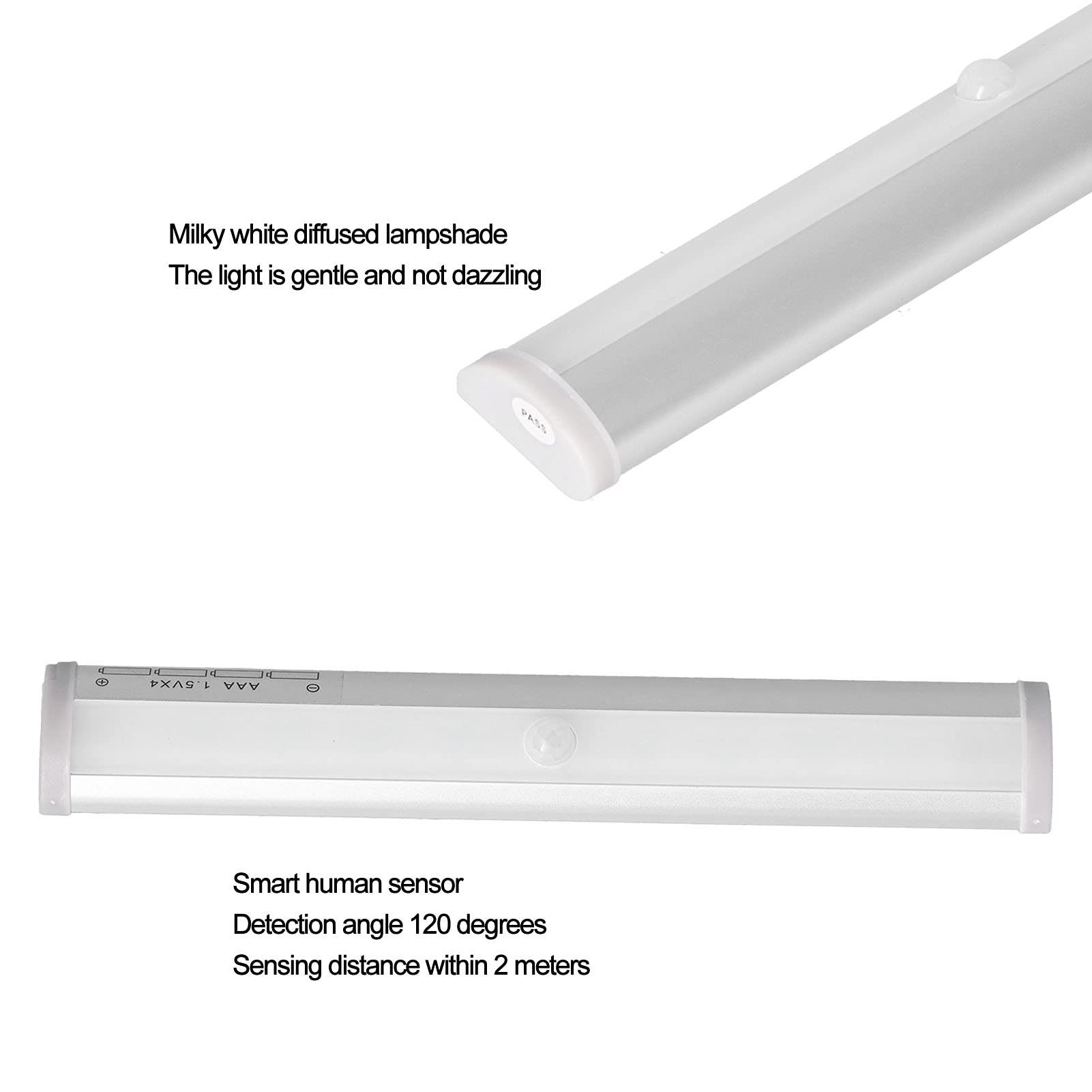 FTVOGUE 10LED Under Cabinet Lights with Motion Sensor - Battery Powered Closet Lighting for Kitchen, Wardrobe, Cupboard (White Light) - Perfect for Nighttime Safety & Convenient Storage Access