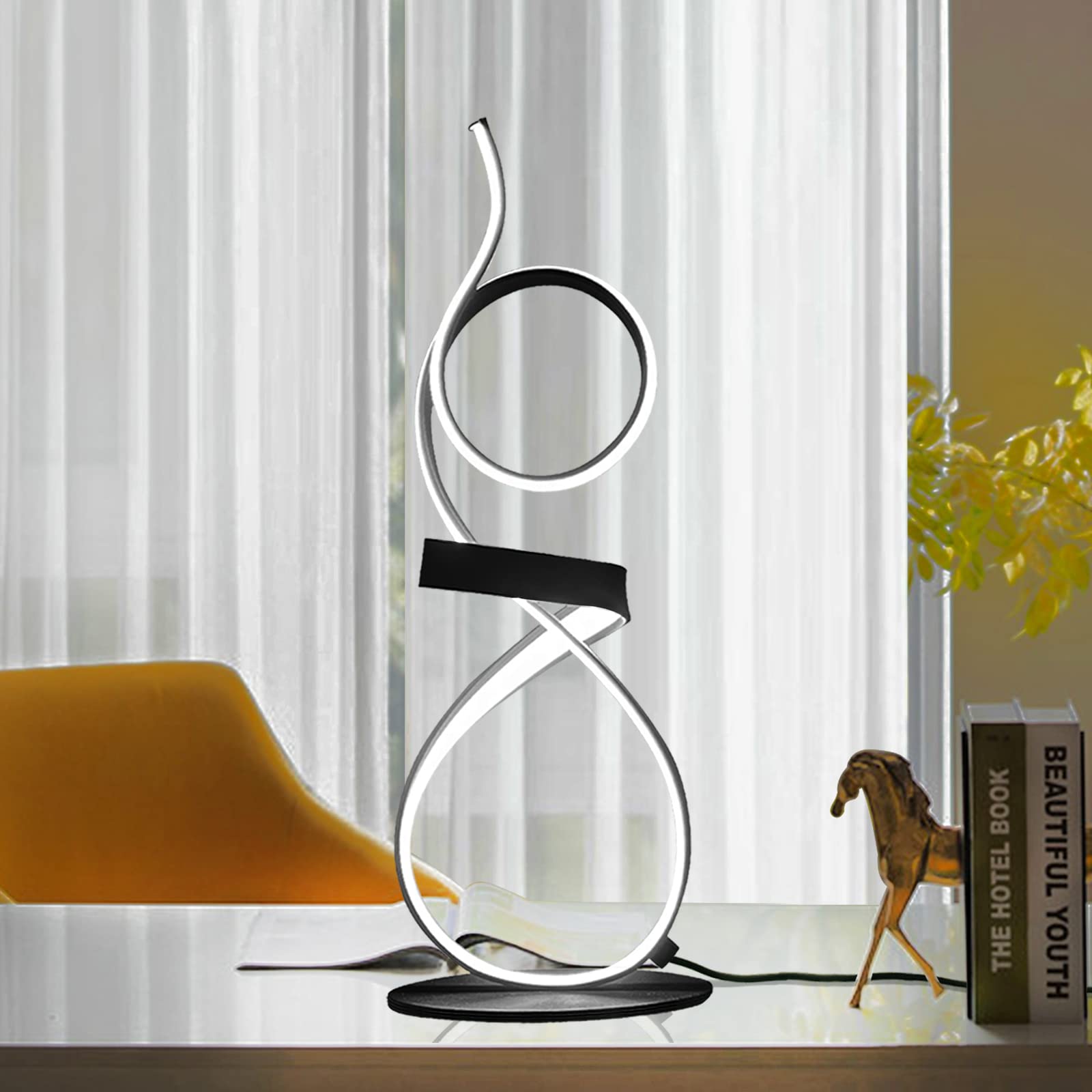 AooLiWang 21 Inch 1800LM 20W Modern 3-Color Touch Dimmer LED Table Lamp - Adjustable Bedside Lamp & Desk Light for Living Room, Bedroom, Office (Black) - Perfect for Reading, Working & Relaxing