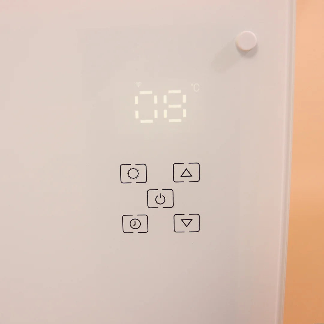 White Glass Panel Heater with WiFi Control - Wall Mount or Freestanding with Wheels | Energy Efficient Space Heater for Bedroom, Living Room & Office