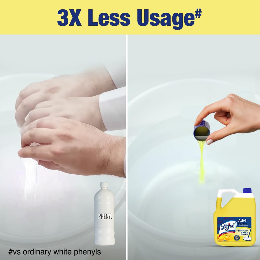Lizol Disinfectant Surface Cleaner & Floor Cleaner Liquid, Citrus Scent - 5L Bottle + Kitchen Power Cleaner Spray - 450ml | Kills 99.9% Germs & Bacteria | Deep Cleans Stove, Chimney, Sink & Countertops | Ideal for Home, Kitchen & Bathroom Disinfection