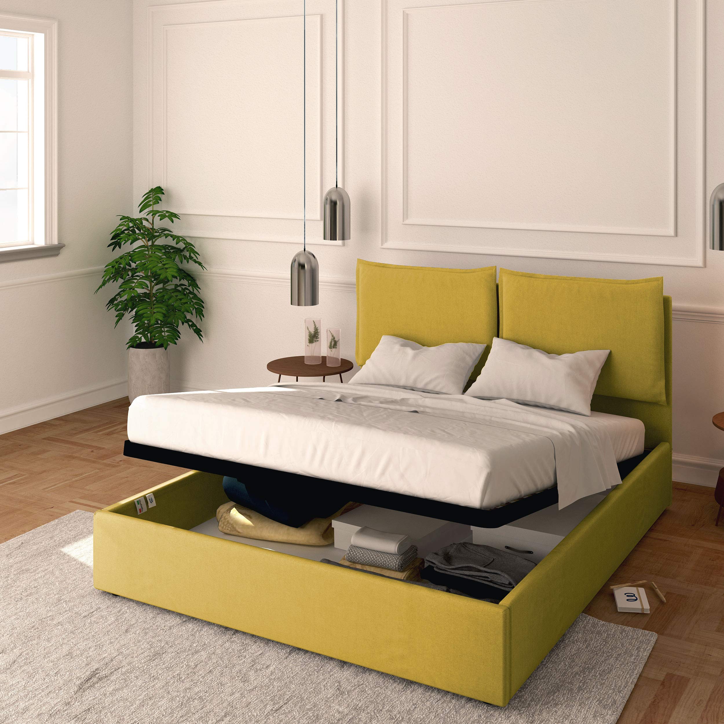 Baldiflex Licia Fabric Queen Size Bed Frame with Slatted Base - 160x190cm Mattress Platform, Padded Headboard - Perfect for Master Bedroom & Guest Room Comfort