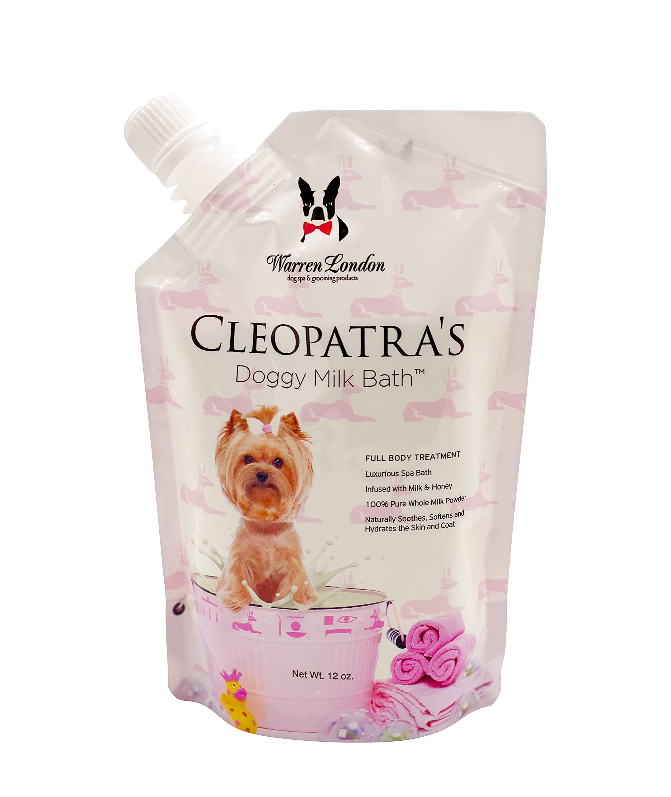 Warren London Cleopatra's Doggy Milk Bath - Luxurious Dog Shampoo & Conditioner with Whole Milk Powder & Honey for Silky Smooth Coat | 12oz | Use as Bath Soak or Spray-On Shampoo for Dogs - Perfect for Grooming, Bath Time & Coat Care at Home or Pet Salon