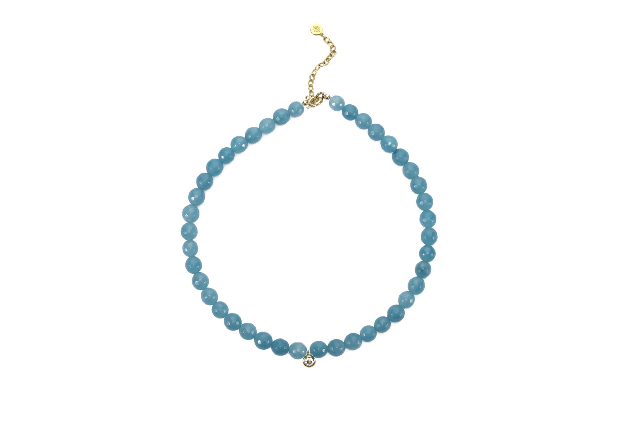 Aqua Quartz Beaded Necklace with Cubic Zirconia Charm | Blue Gemstone Jewelry | Handmade Knotted Faceted Stone Necklace for Women | Perfect for Weddings, Parties & Everyday Wear